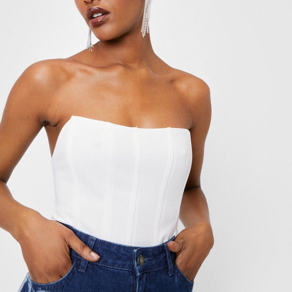 White strapless seamed corset top